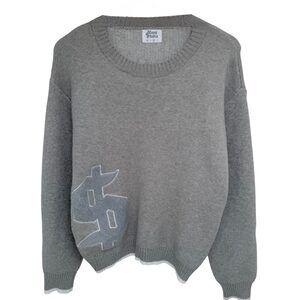 Mong Studio Dollar Signs Graphic Sweater M Gray Crewneck Pullover Knit